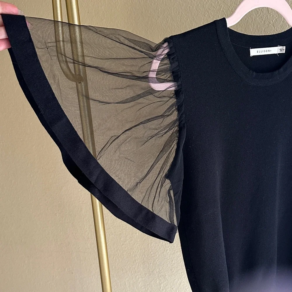 Ellison Black Top with Sheer Butterfly Sleeves - Picture 3 of 5